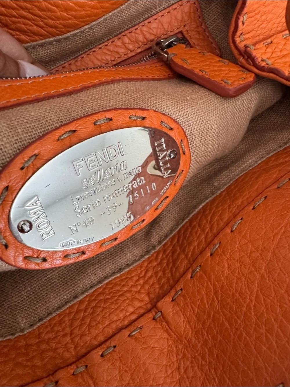 Fendi Orange Pebbled Leather Satchel